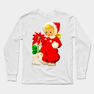 Vintage Christmas Girls Poinsetta Long Sleeve T-Shirt